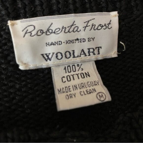 Vintage 80s Roberta Frost hand knit by Woolart black rose knit cardigan - Picture 5 of 10